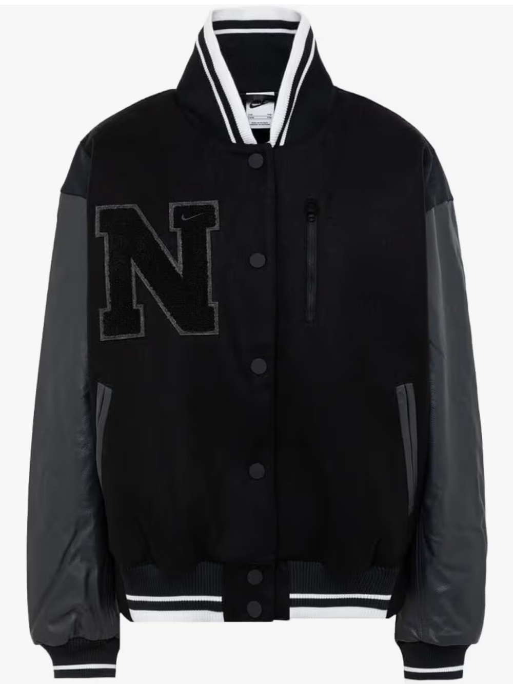 NWT Nike Women's Varsity Jacket Cropped Back, Super cool. 🖤🤍 S/M Oversized.